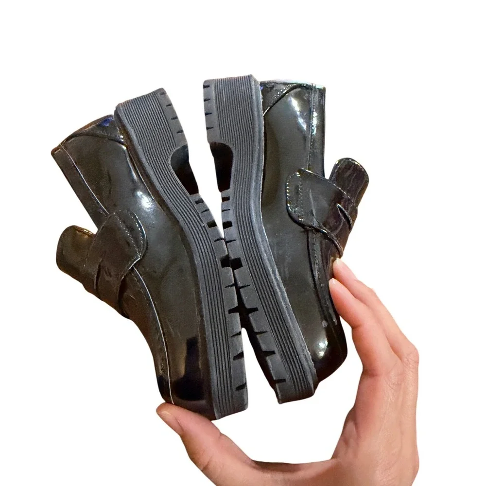 Link Kids Black Patent‎ Penny Loafers Chunky Lug Sole Dress Shoes Size 12